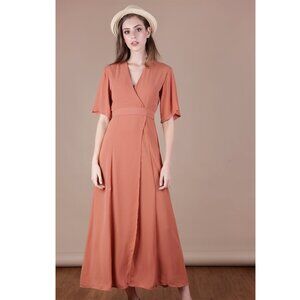 The Tinsel Rack Palmizana Wrap Front Maxi Dress (Light Rust) - Size M